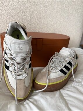 adidas Ivy Park Cream and Black Platform Sneakers with Neon Yellow Trim